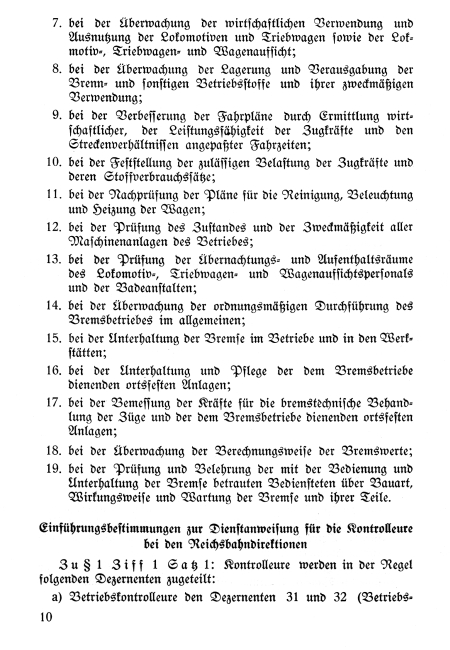 Dienstanweisung Kontrolleure der Reichsbahndirektionen